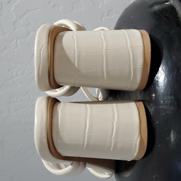 OASIS SOCIETY CREAM IVORY SANDAL STRAP HEELS CHUNKY ANIMAL PRINT PATTERN… - Picture 10 of 12